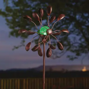 Gemini Garden Wind Spinner with Solar Powered Crackle Globe - Outdoor Garden Decoration with Multicoloured LED Light - H130cm