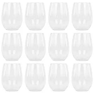 Reusable Plastic Stemless Wine Glasses - 300ml - Pack of 12