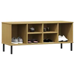 Berkfield Shoe Rack with Metal Legs Brown 106x35x45 cm Solid Wood OSLO