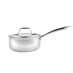 20cm Stainless Steel Saucepan with Lid, Induction Safe Cooking Multipurpose Sauce Pot Milk Pan Tri-Ply