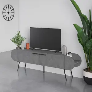 Decortie Capsule Modern TV Unit Multimedia Centre Retro Grey with Storage TV Cabinet 195cm