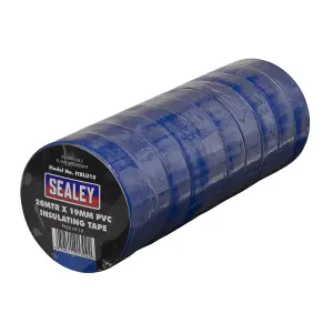 Sealey PVC Insulating Tape Electrical PVC 19mm x 20M Blue Pack of 10 ITBLU10