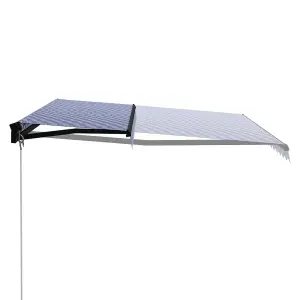 Berkfield Manual Retractable Awning with LED 450x300 cm Blue and White