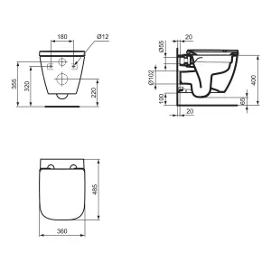 Ideal Standard i.life S White Wall hung Square Toilet with Soft close seat & Concealed cistern