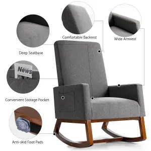 Costway Modern Rocking Chair Upholstered Fabric Leisure Armchair with Rubber Wood Base