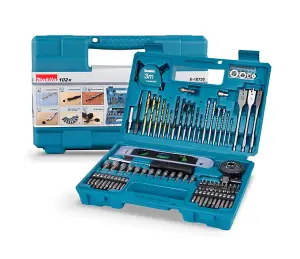 Makita 102 Piece Drill Bit Holesaw Masonry HSS Drill Flat Bit Set + Tape Measure