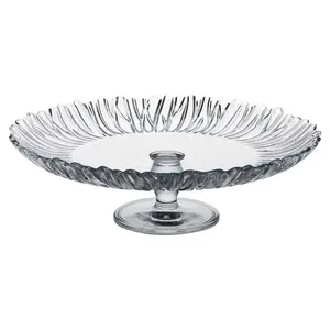 96mm Ribbed Large Glass Footed Cake Dessert Pastry Stand Plate Party Display