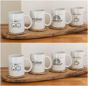 8pc Inspirational Ceramic White Mugs