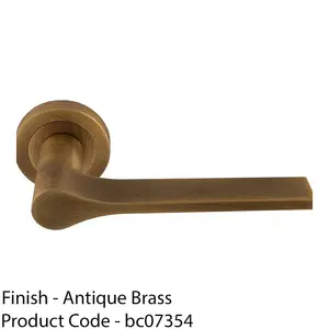 Contemporary Flat Door Handle Set - Antique Brass Sleek Lever On Round Rose