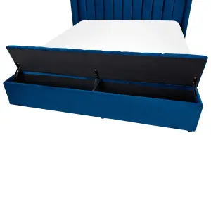 Velvet EU King Size Bed with Storage Bench Blue NOYERS