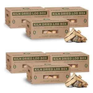 Kiln Dried Hardwood Logs, Fire wood with less than 20% moisture - 3x20L Box (60L)