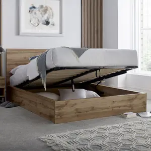 Chicago Industrial Oak Ottoman Storage Bed - Double Bed Frame