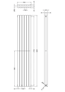 Vertical Double Panel Radiator - 1800mm x 354mm - 3638 BTU - Anthracite- Balterley