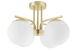 GoodHome Matt Glass & metal Gold effect 4 Lamp LED Ceiling light