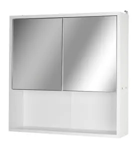 URBNLIVING Height 60cm Wooden Wall White Bathroom Storage Cabinet with Mirror and 2 Half Doors