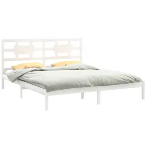 Berkfield Bed Frame White Solid Wood 180x200 cm 6FT Super King