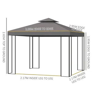 Outsunny 3 x 3(m) Garden Metal Gazebo Sun Shade Shelter Outdoor Party Tent