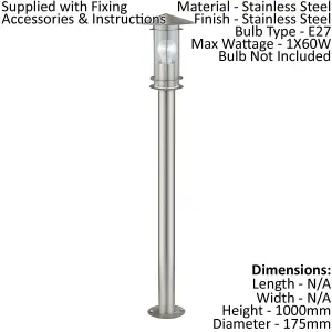 4 PACK IP44 Outdoor Bollard Light Stainless Steel 1000mm 60W E27 Driveway Post