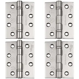 4 PACK - PAIR 13 Ball Bearing Radius Door Hinge - 102 x 102mm Satin Stainless Steel