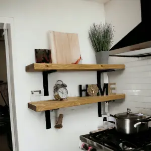 Rustic Shelf for Wall Shelving Shelf with Brackets 4.5cm Thick Set of Kitchen Office Room Deco (Tudor Oak, 120cm)