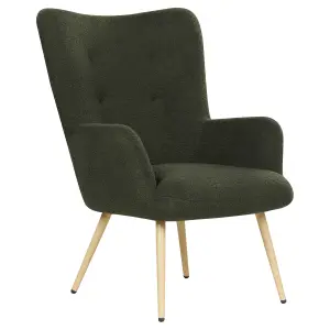 Wingback Chair VEJLE with Footstool Boucle Dark Green