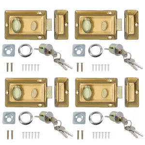 Brass Finish Front Door Lock Night Latch Rim Yale Type Cylinder Security Latch 4pk