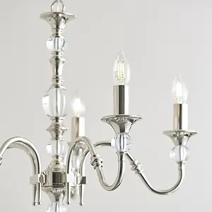 Luminosa Polina 5 Light Multi Arm Ceiling Pendant Chandelier Polished Nickel, Clear Crystal, E14