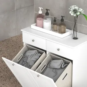 HOMCOM Modern Bathroom Cabinet with Laundry Baskets and 2 Drawers White