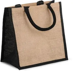 Natural Jute Black Trim Bags With Luxury Padded Handles