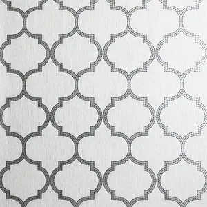 Beaded Trellis Wallpaper Arthouse Grey Silver Glitter Vinyl Textured