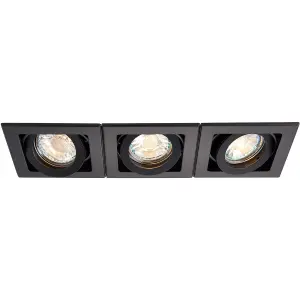 2 PACK Triple Recessed Boxed Downlight - 3 x 50W GU10 Reflector - Matt Black