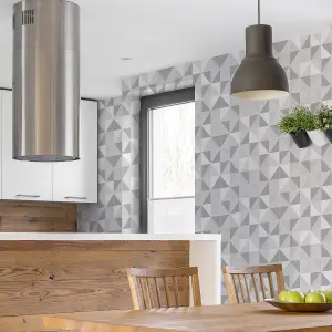 Contour Grey & white Tile effect Obelisk Textured Wallpaper Sample