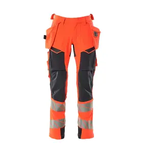 Mascot Accelerate Safe Trousers with Holster Pockets - Hi-Vis Red/Dark Navy   (33.5) (Leg Length - Regular)