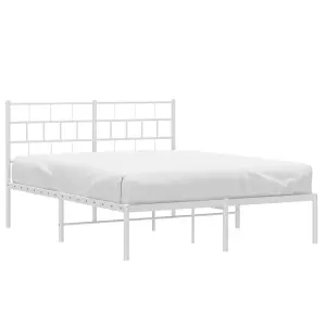 Berkfield Metal Bed Frame with Headboard White 140x190 cm