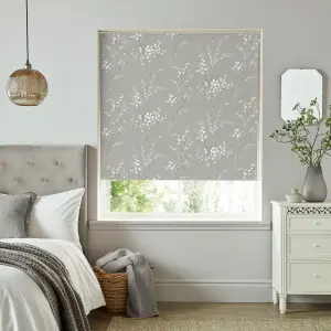 Laura Ashley Pussy Willow Corded Steel Grey Floral Sunshade Roller Blind (W)180cm (L)162cm