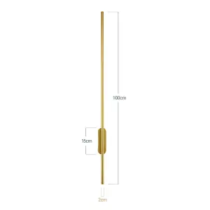 Modern Gold Linear Long Tube Aluminum LED Indoor Wall Light Wall Sconce 100cm Warm Light