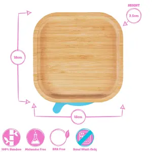 Bamboo Square Baby Weaning Plate & Fork Set - Pastel Pink