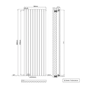 Right Radiators 1800x590mm Vertical Single Oval Column Designer Radiator Black