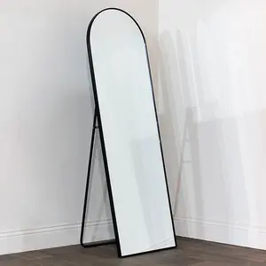 Black Arched Metal Frame Mirror Wall & Floor Standing - 145 x 45cm