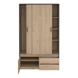 Line Wardrobe with 2 Sliding Doors 1 Small Door and 2 drawers in Jackson Hickory Oak