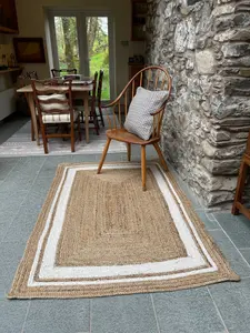 KHIDAKEE  Rectangular Border Natural Rug Hand Woven Jute / 60 cm x 90 cm