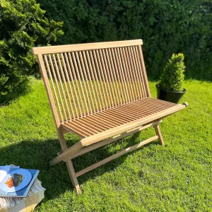 Folding Garden Bench Wooden - Solid Teak Wood - 2 Seater Garden Bench - 100cm