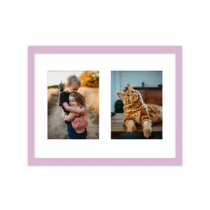 16x12 Inch 2 Opening Photo Collage Frame, Display Two 8x6 Inch Photos, Multi Aperture Family Picture Frame, Lilac