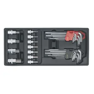 Sealey Tool Tray with Hex/Ball-End Hex Keys & Socket Bit Set 29pc TBT07