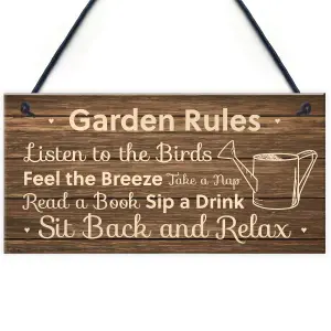 Garden Rules Sign Hanging Shed Summerhouse Plaque Rustic Gift For Family New Home