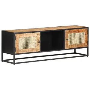 Berkfield TV Cabinet 120x30x40 cm Rough Mango Wood and Natural Cane