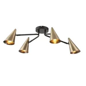 Dual flush Matt Steel Black 4 Lamp LED Ceiling light