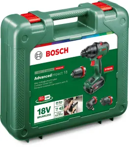 Bosch 3 attachment 18V Li-ion Cordless Combi drill (1 x 2.5Ah) - Advanced Impact 18