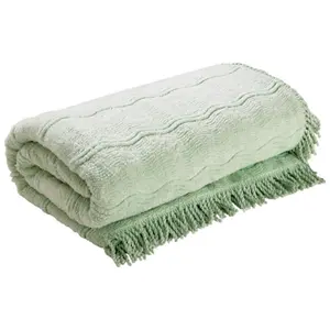 Mint Candlewick Bedspread - Soft & Lightweight 100% Cotton Bedding with Wave Design & Fringed Edges - Size Double, 200 x 200cm