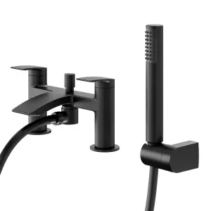 GoodHome Kariya Matt Black Deck-mounted Bath mixer tap with shower kit